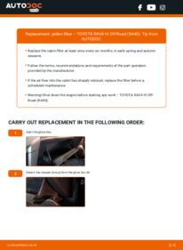 How to carry out replacement: Pollen Filter on 2.2 D 4WD (ALA49) TOYOTA RAV 4 IV (ZSA4_, ALA4_)