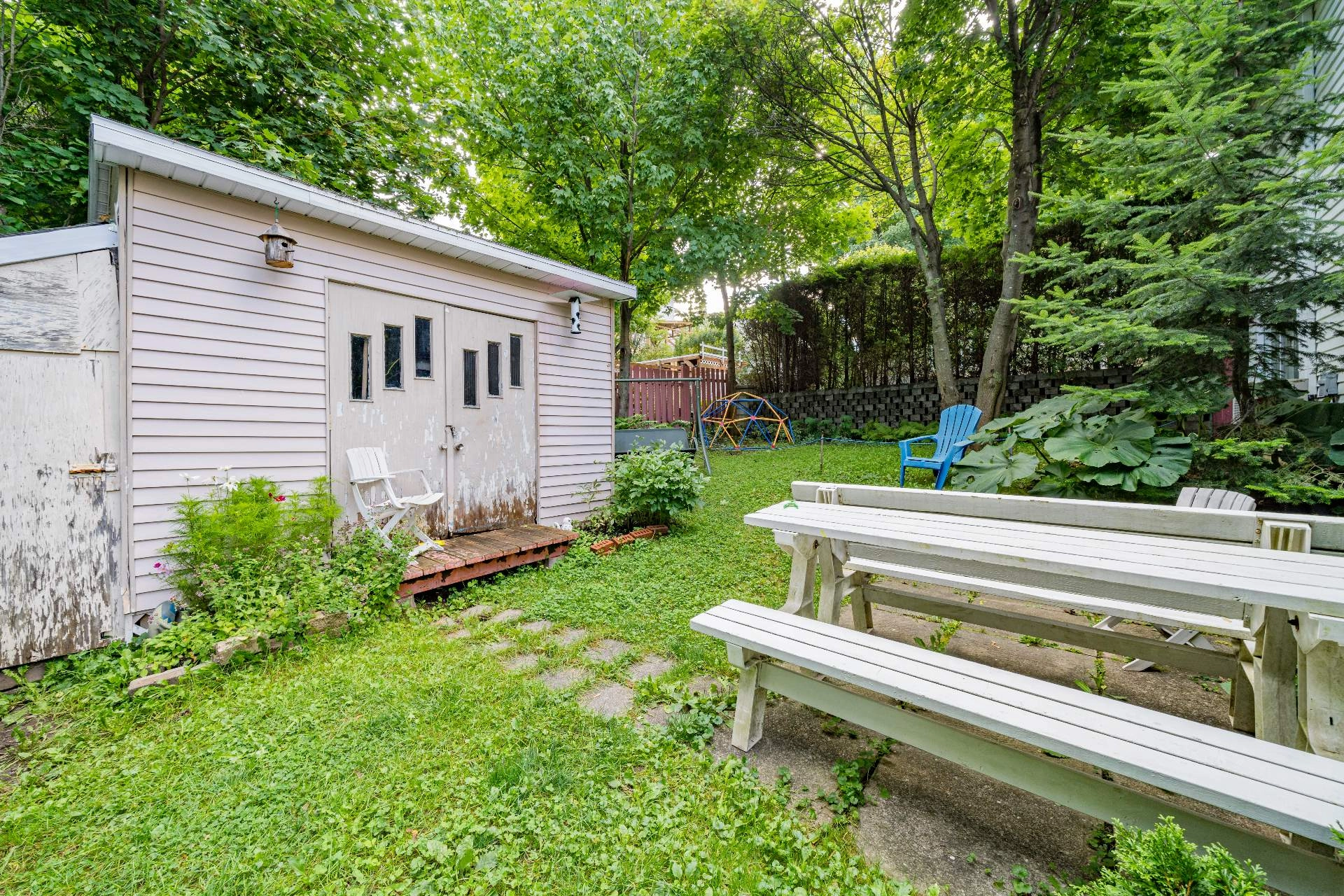 Espace extérieur avec cabane de jardin