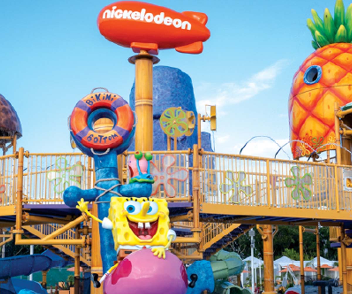Bikini Bottom Beach, one of the SpongeBob´s SquarePants fun things to do with kids at the Aqua Nick Riviera Maya water park 