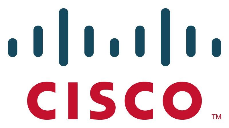 Über dem roten Cisco-Schriftzug sind verschiedene lange grau-blaue Striche zu sehen.