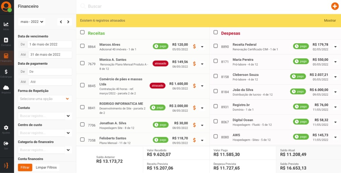 Sistema financeiro para pequenas empresas