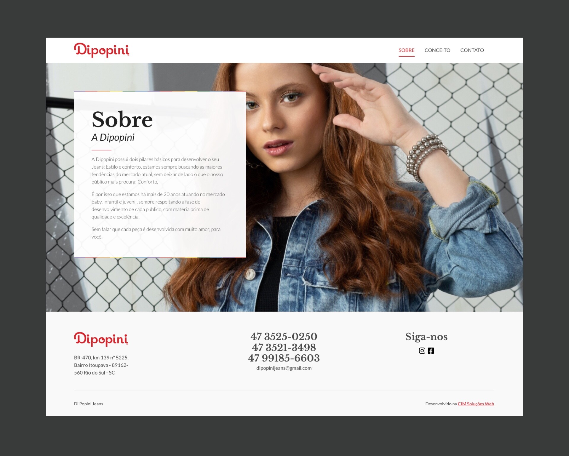 Página Sobre do Projeto de desenvolvimento de site da empresa Dipopini Jeans.jpg