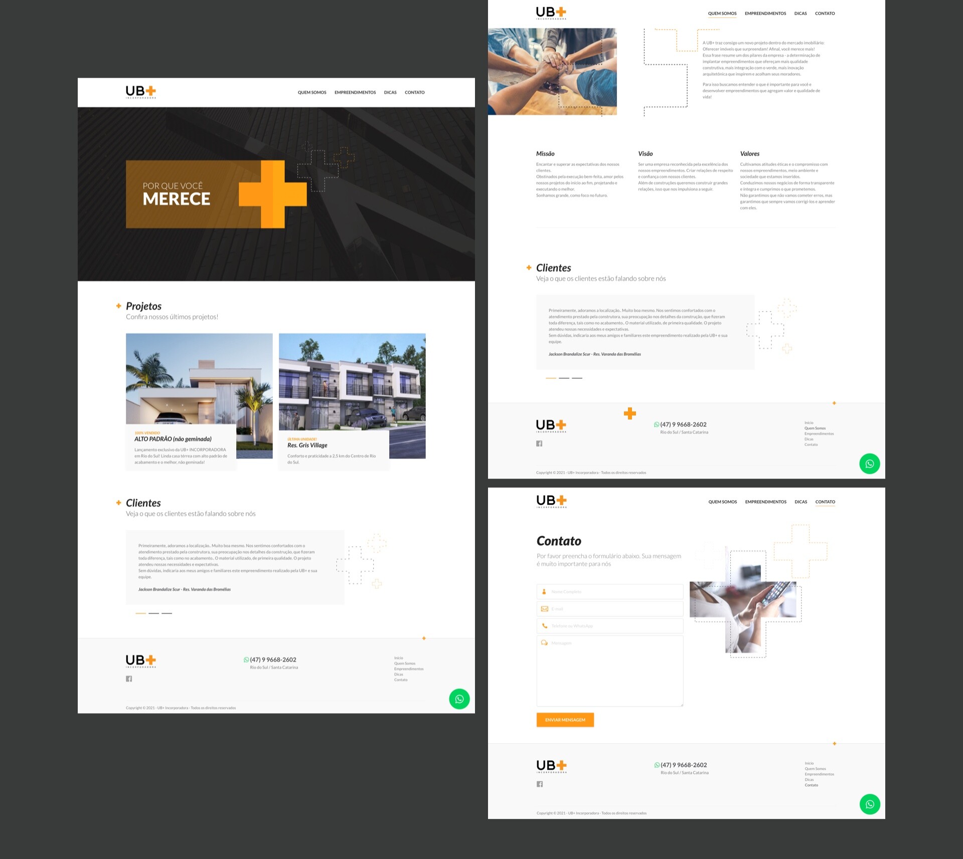 Página inicial, sobre e contato do Projeto de desenvolvimento de site para a empresa UB+ Incorporadora.jpg Página inicial, sobre e contato do Projeto de desenvolvimento de site para a empresa UB+ Incorporadora.jpg