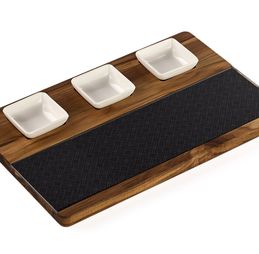 Teak Serving Board with Glass and 3 Bowls