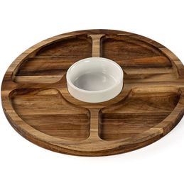 Teak Round Serving Board with 4 Divisions and 1 Bowl