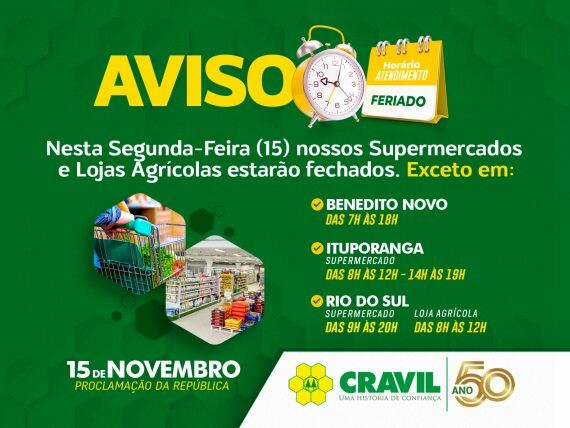 Horário dia 15 de Novembro