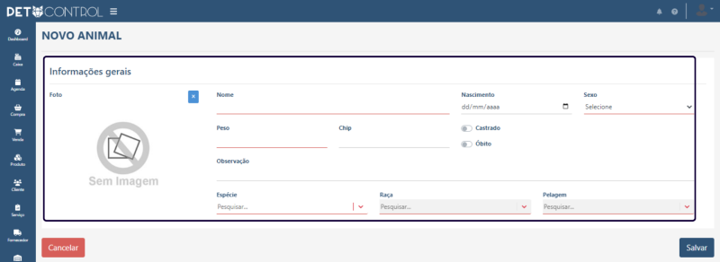 Cadastro pets Pet Shop Pet Control.png