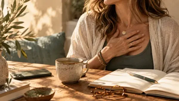Woman relaxing with coffee by a window