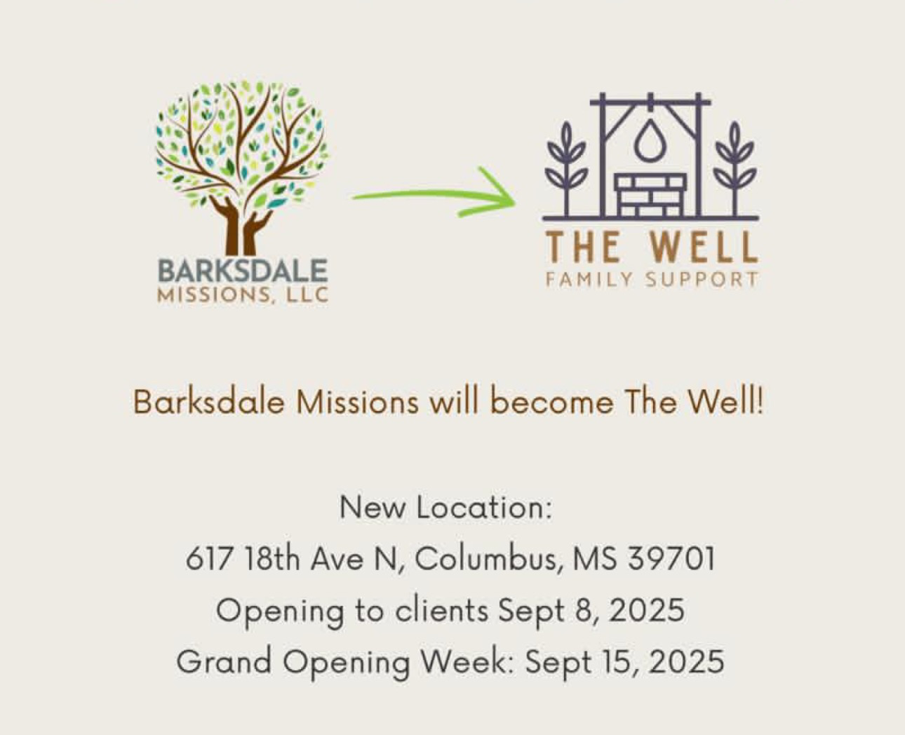Barksdale Missions has moved to 617 18th Ave N, Columbus, MS 39701