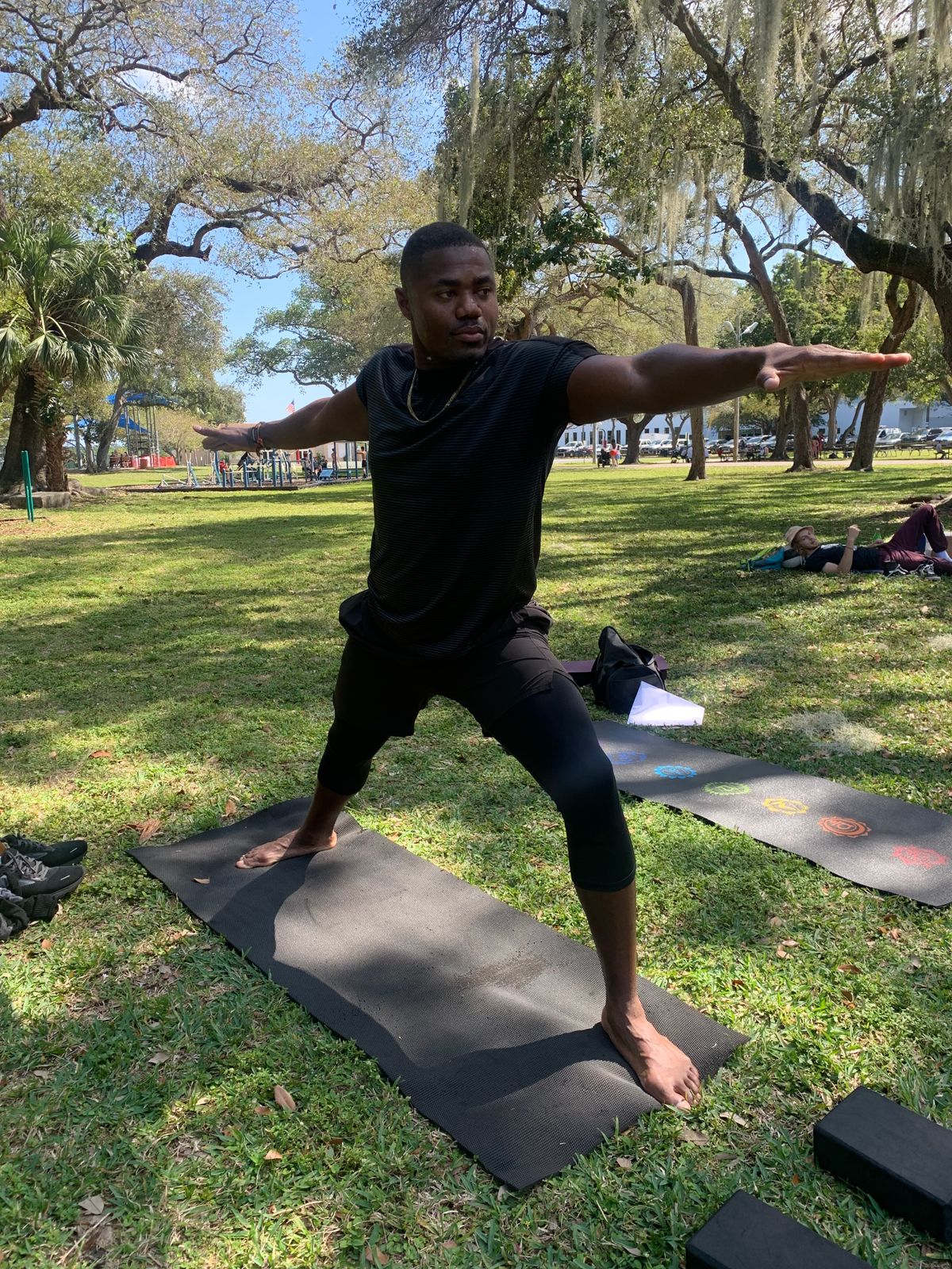 Private yoga instructor. Private yoga teacher. Yoga at the park.