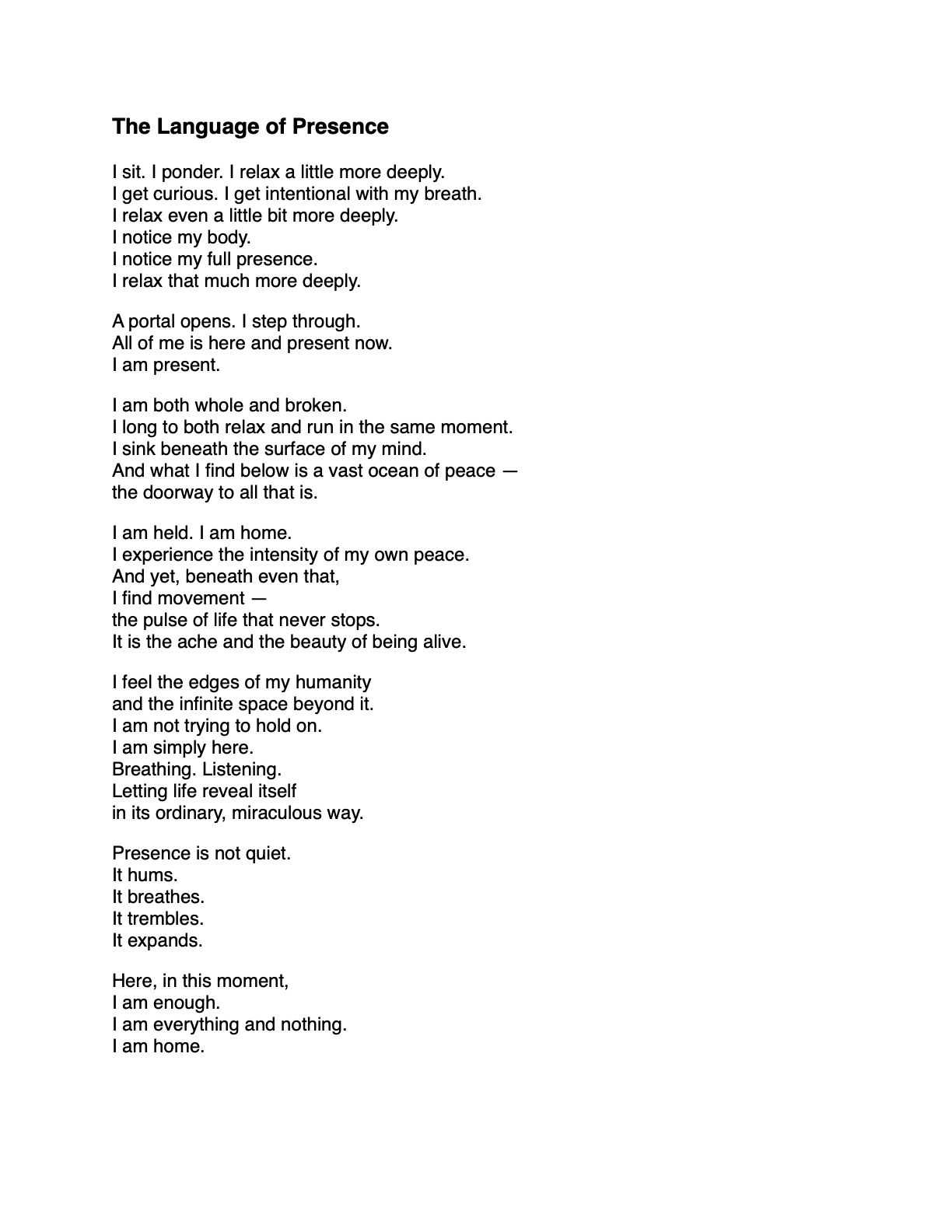 Poem by Dawn Cannon: The Language of Presence