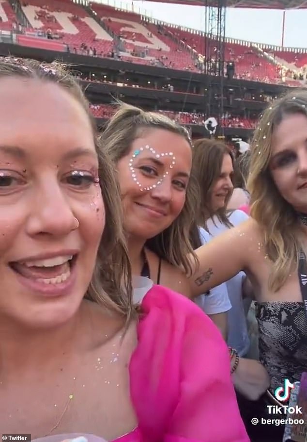 Tiktoker Jenny Berger (left), whose username is bergerboo, was blasted on social media for her now deleted video of her complaining about her experience at night one of Taylor Swift's Lisbon, Portugal concert