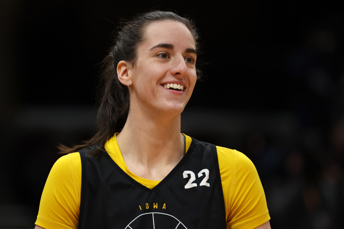 CLEVELAND, OHIO - APRIL 04: Caitlin Clark #22 of the Iowa Hawkeyes looks on during an open practice ahead of the 2024 NCAA Women's Basketball Tournament Final Four at Rocket Mortgage Fieldhouse on April 04, 2024 in Cleveland, Ohio. (Photo by Steph Chambers/Getty Images)