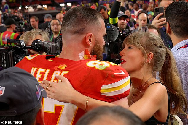 Travis Kelce (left) and Swift have been battling against a fake 'contract' about their relationship