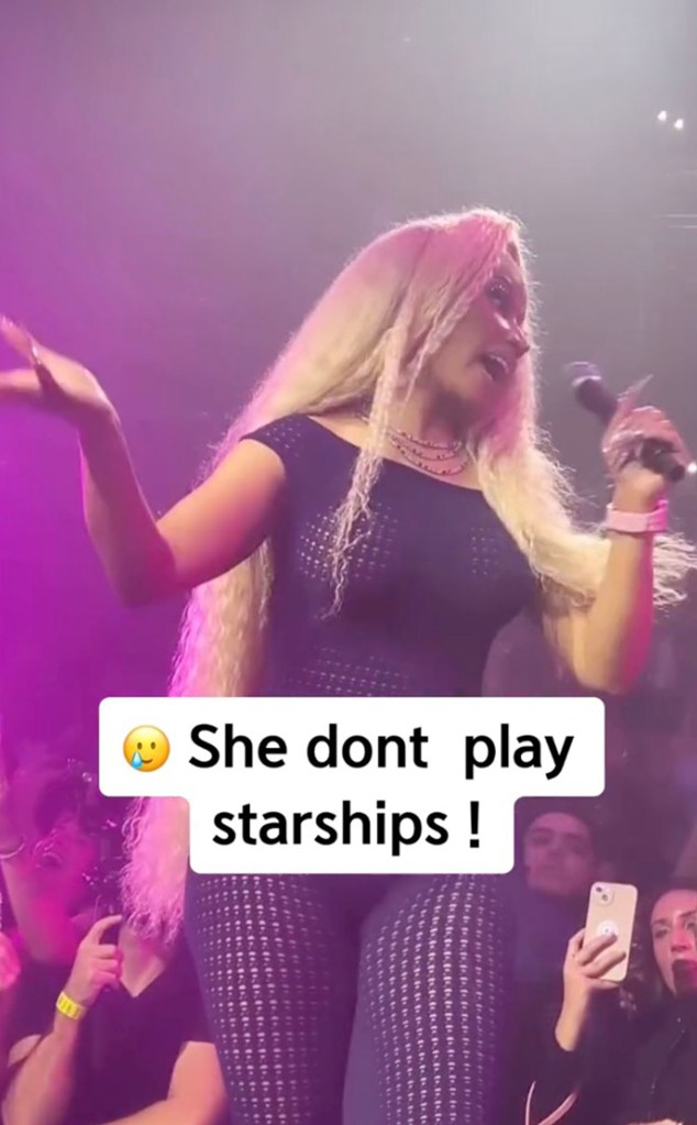 In a TikTok, which was posted on Monday and has received nearly 171,000 views, the "Super Bass" singer can be seen unenthusiastically singing a few of the song's opening lyrics before waving her hand to stop the song altogether. 