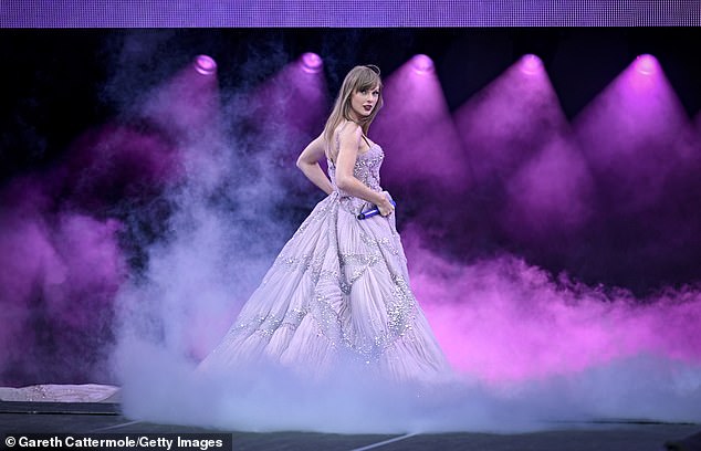 The elaborate show set-up featured a dozen costume changes - including this elegant lavender ball gown for power ballad Enchanted