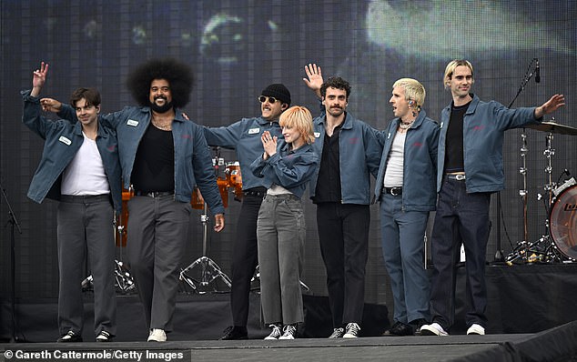 Paramore on stage at Murrayfield Stadium as they open for Taylor Swift on the first night of the Eras Tour in Edinburgh