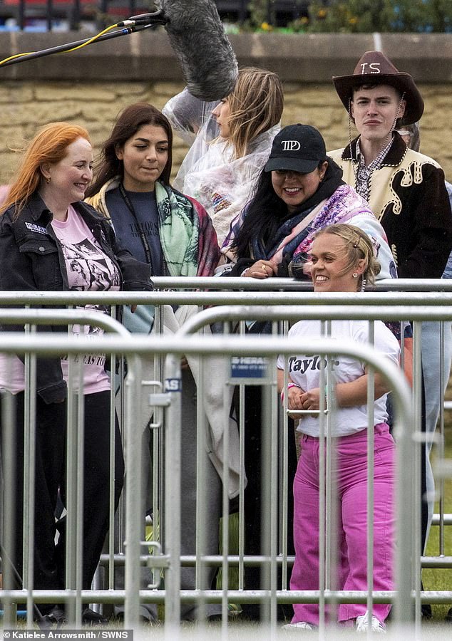 The British Paralympian swimmer was spotted with a film crew speaking to fans who have been waiting for hours in line