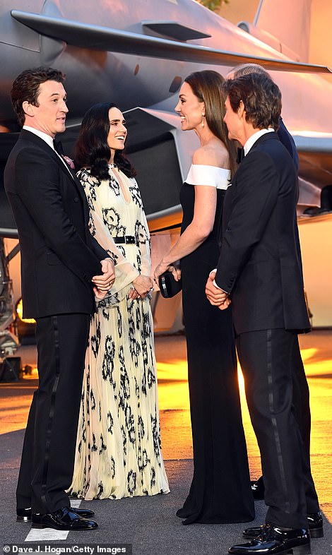 Chatting: At the star-studded premiere, Tom was seen mingling with his co-stars Miles Teller and Jennifer Connolly