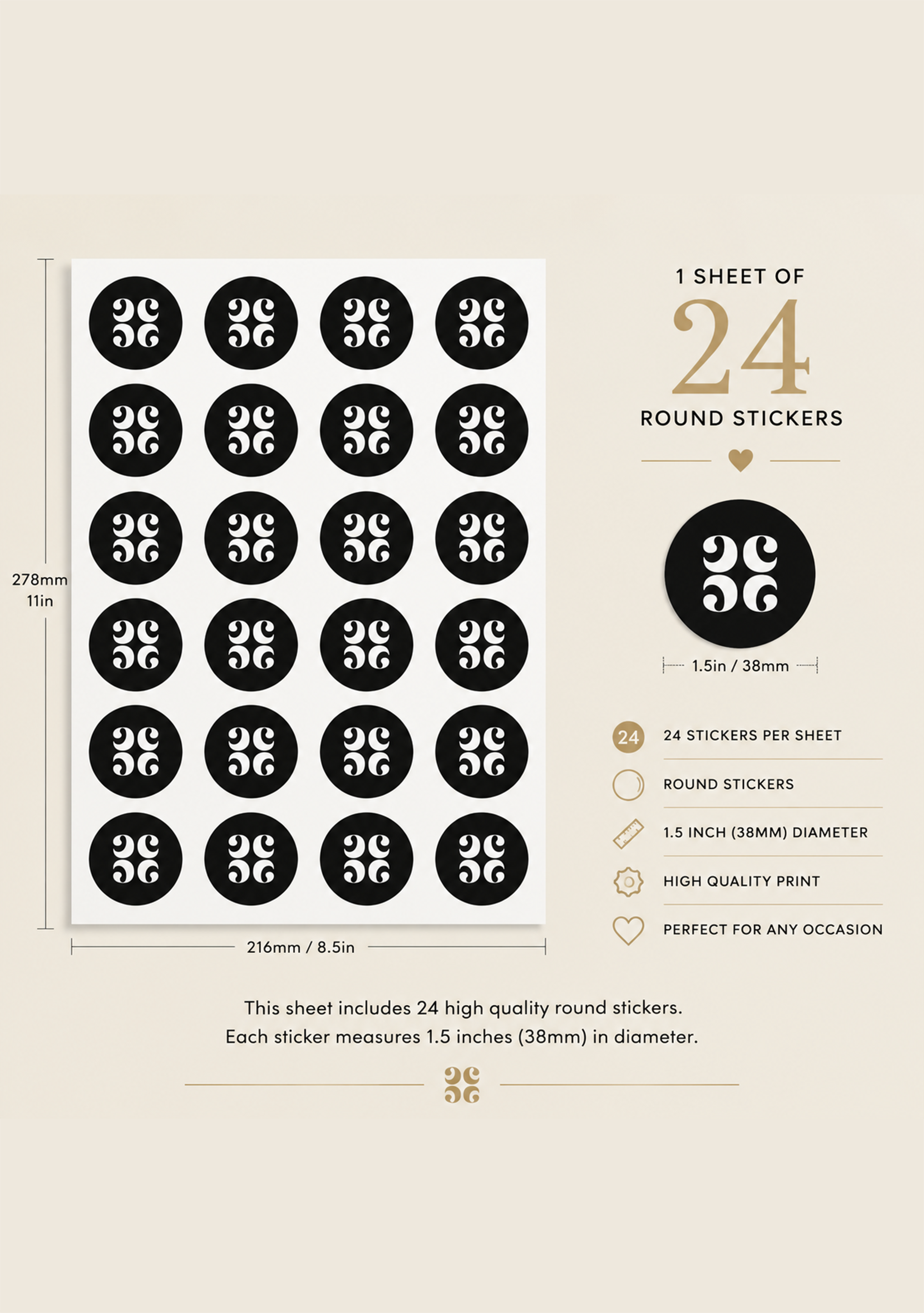 24 x Round Stickers – 1.5" (38mm) – 1 Sheet” variation