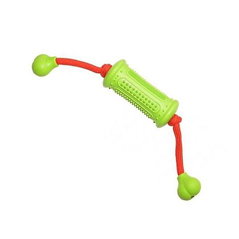 6096447639686 rubber dog toy groen met rode koord 1