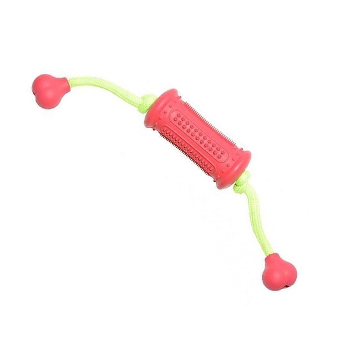 6096447642624 rubber dog toy rood met groene koord 1