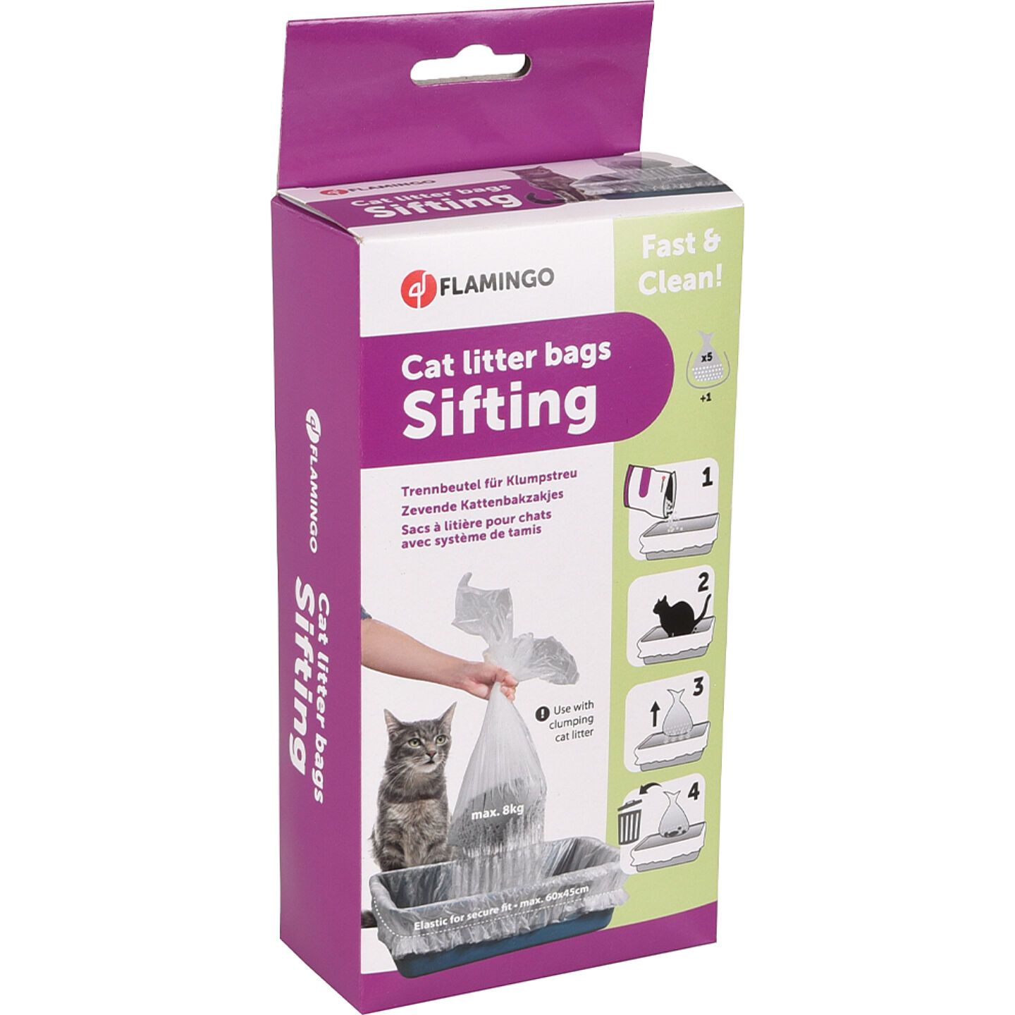 deze zeefkattenbakzakken zitten met zes zakken inéén. + elastiek om goed aan te sluiten.