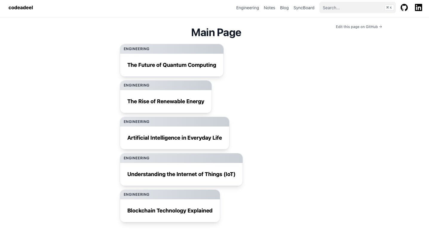 Demo Card Structure Main Page