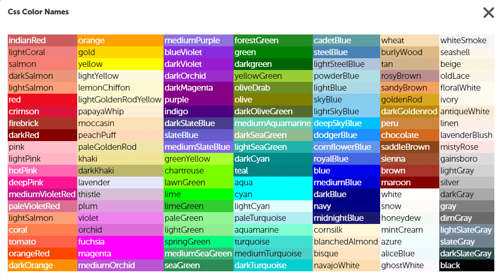 css color codes list pdf