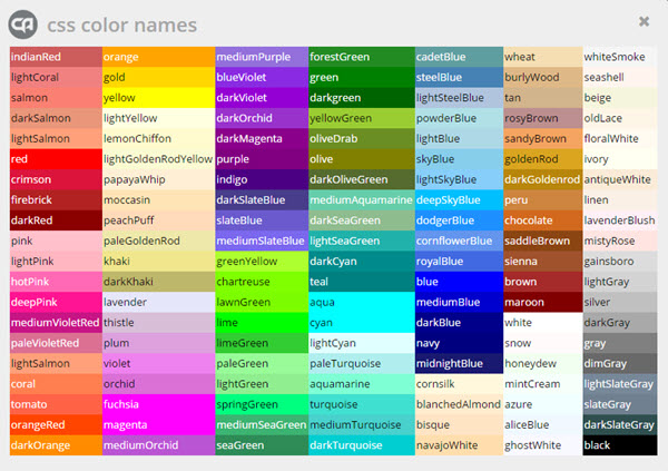 css color code list pdf