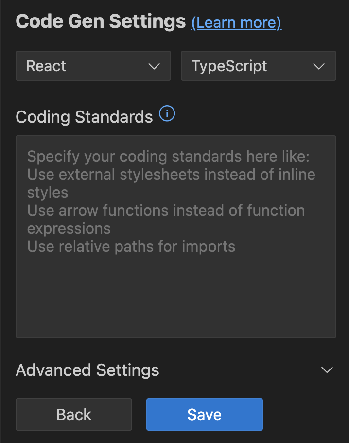 Code Generation Settings