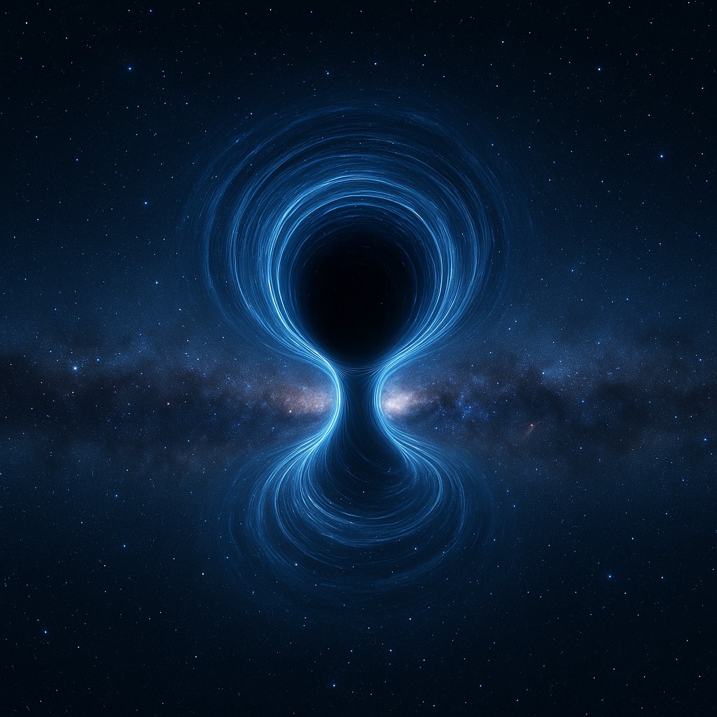 Illustrazione artistica di un wormhole ipotetico al centro della nostra galassia. Immagine generata digitalmente.