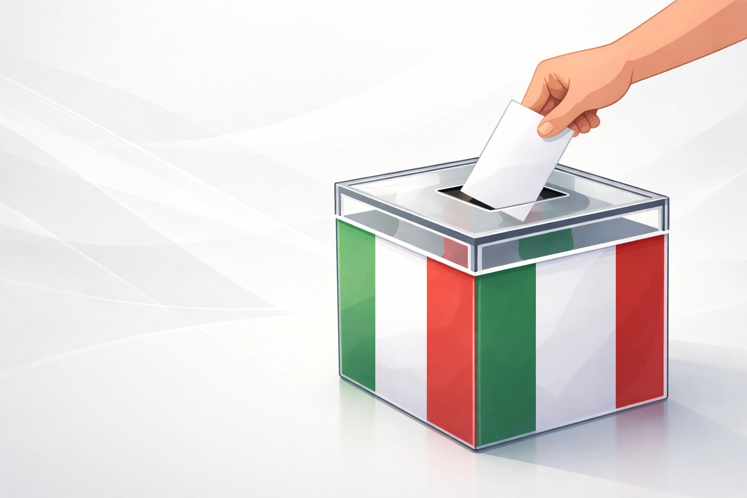 Urna elettorale illustrata con scheda e colori della bandiera italiana