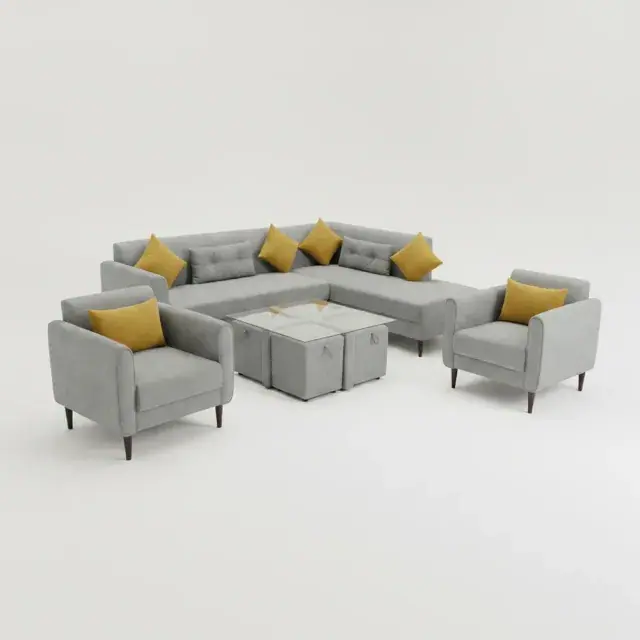 Contemporary L-Shaped Living Room Sofa Set