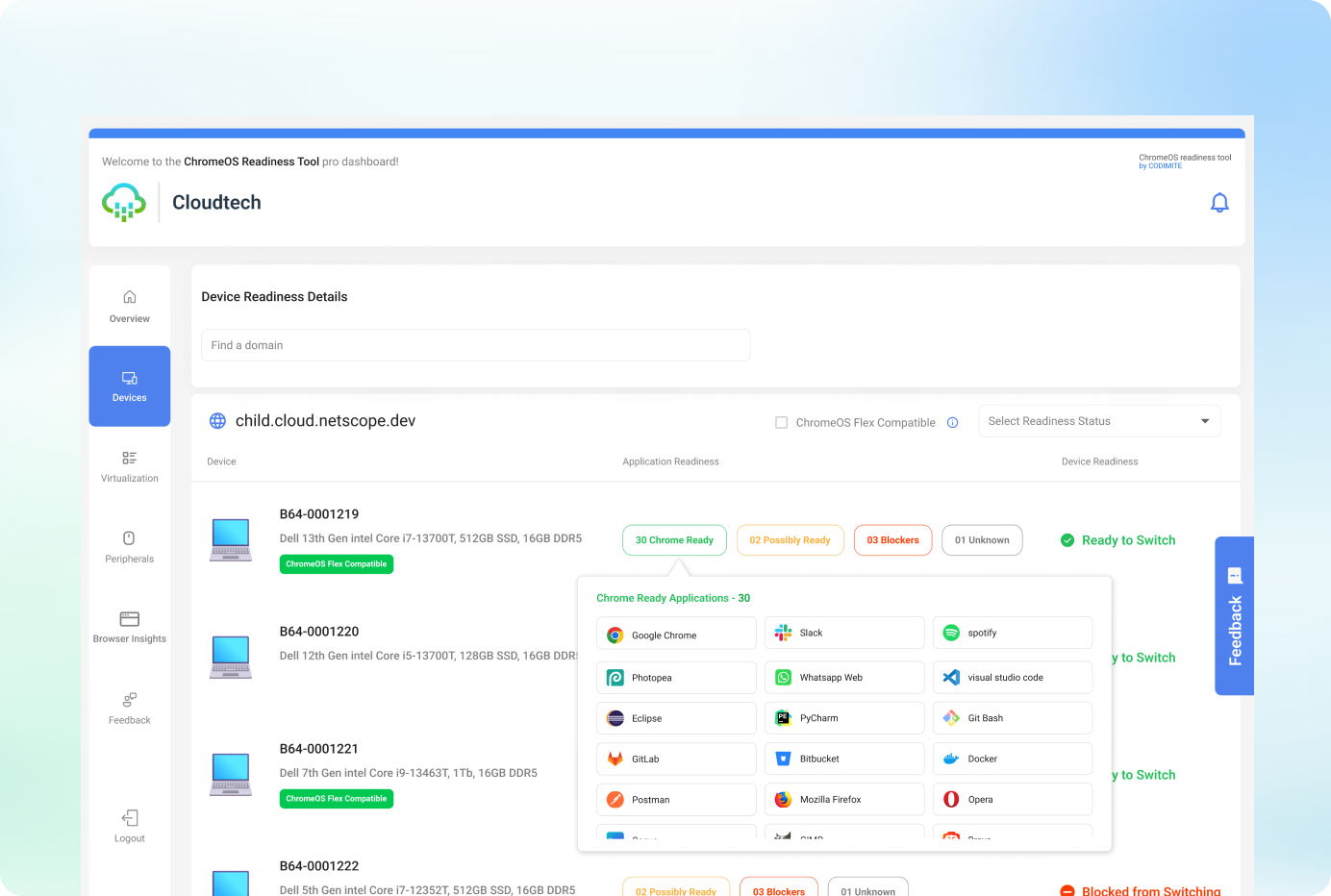 Application usage analysis preview