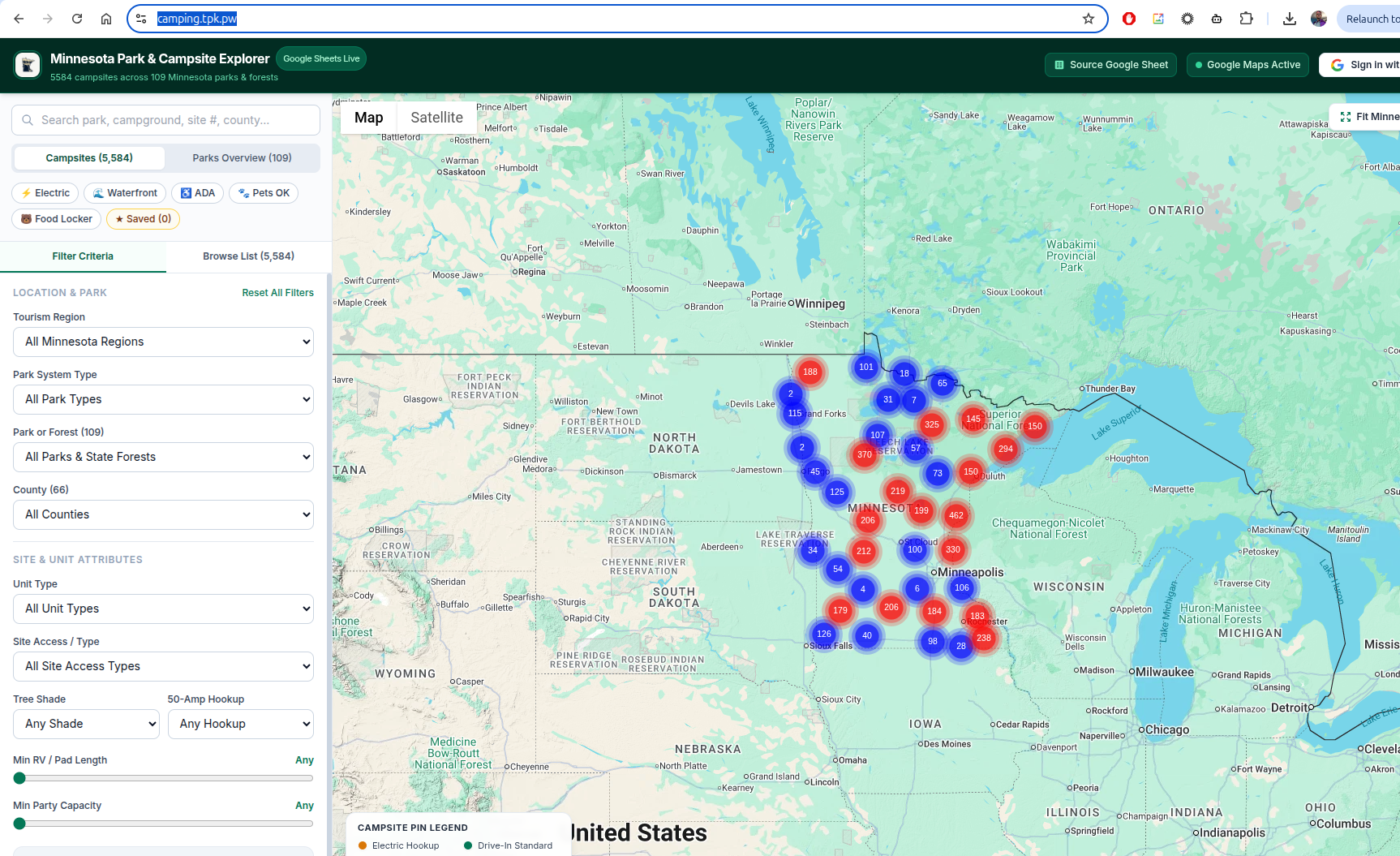 Super Duper Nifty Neato MN Campsite Finder