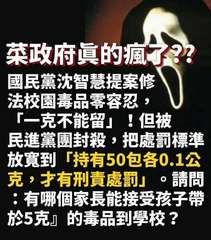 菜政府真的瘋了??
國民黨沈智慧提案修
法校園毒品零容忍,
「一克不能留」!但被⋯⋯