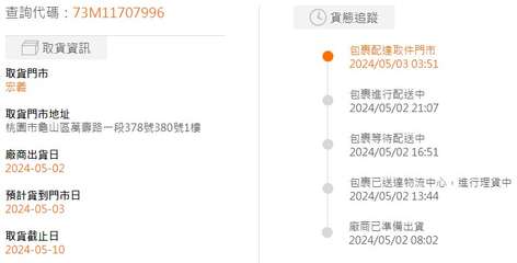 查詢代碼:73M11707996
「取貨資訊
貨態追蹤
包裹配達取件門市
取貨門⋯⋯