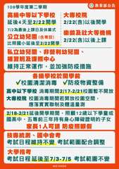 109學年度第二學期
高級中等以下學校
延後4天至2/22開學
7/2為最後上課⋯⋯