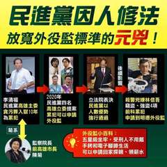 民進黨因人修法
放寬外役監標準的元兇!
李清福
民進黨高雄主委
貪污罪入獄10年⋯⋯