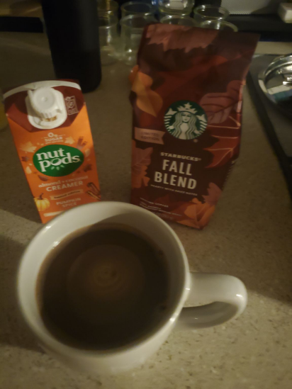 Dark and bold

Morning coffee to celebrate the cooler weather here in the PNW.
#starbucks #fallblend #pumpkinspice #dairyfree 