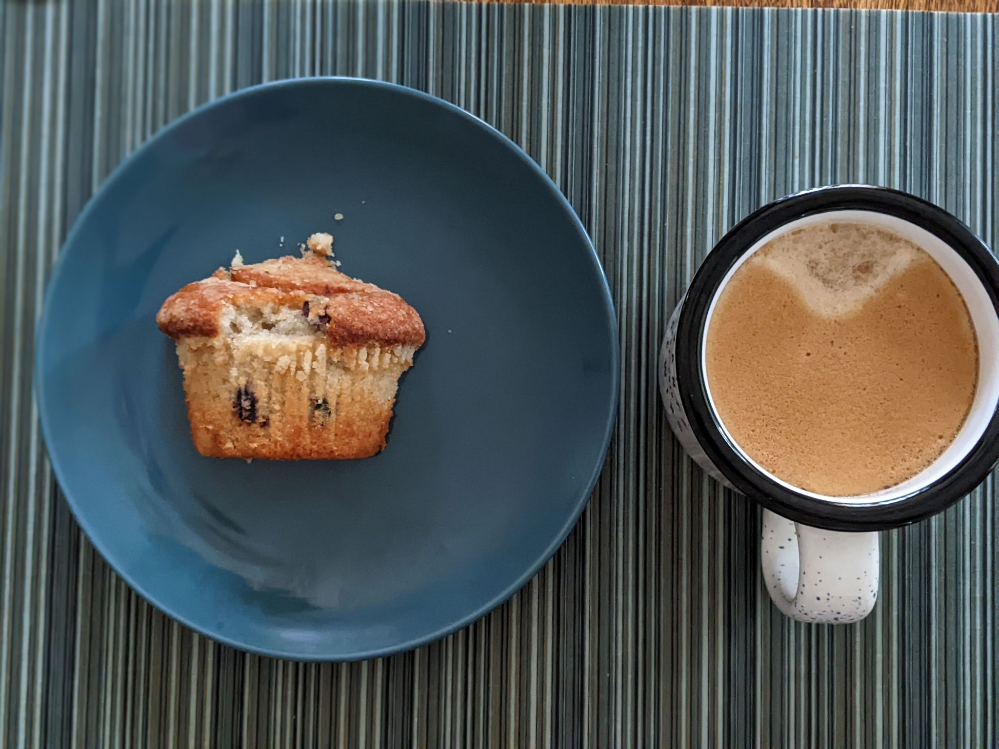 Drinking some needed coffee with the other half of a blueberry muffin between one of many meetings