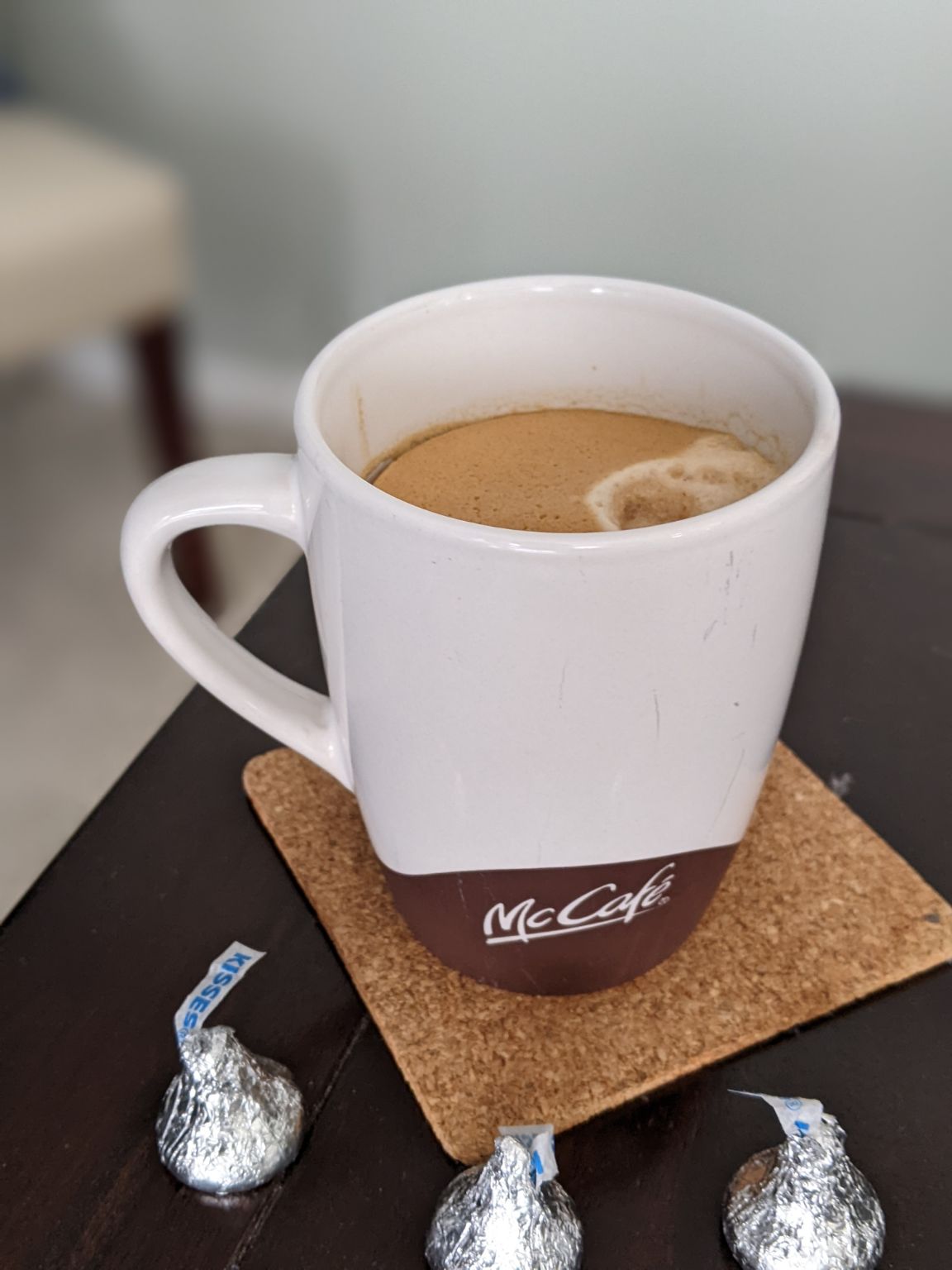 Having some coffee and chocolate before the last few meetings of the day.  Unfortunately the chocolate has been cropped out of the picture.