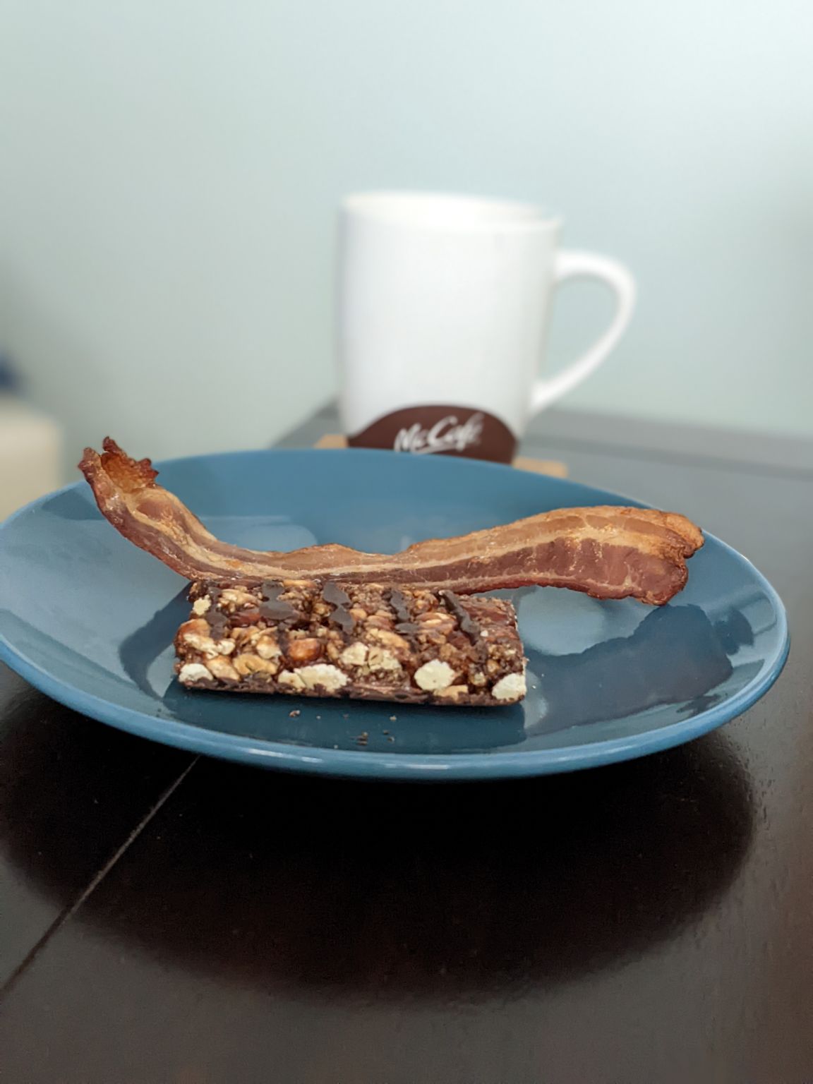 It has been a while since I've had a sweet and savory breakfast (granola bar and bacon) right before a meeting :)