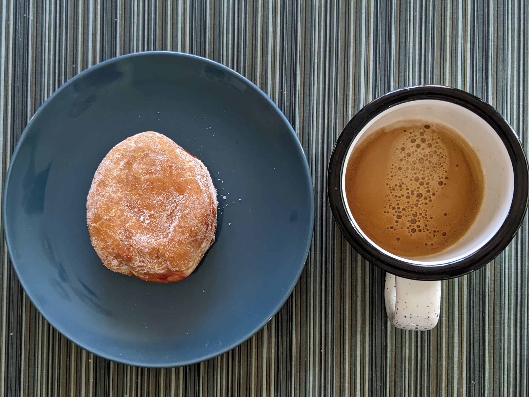 The best time for a coffee is with a donut. Any donut will do. Unfortunately today I didn't have the right cup so I have a really big mug for a double.