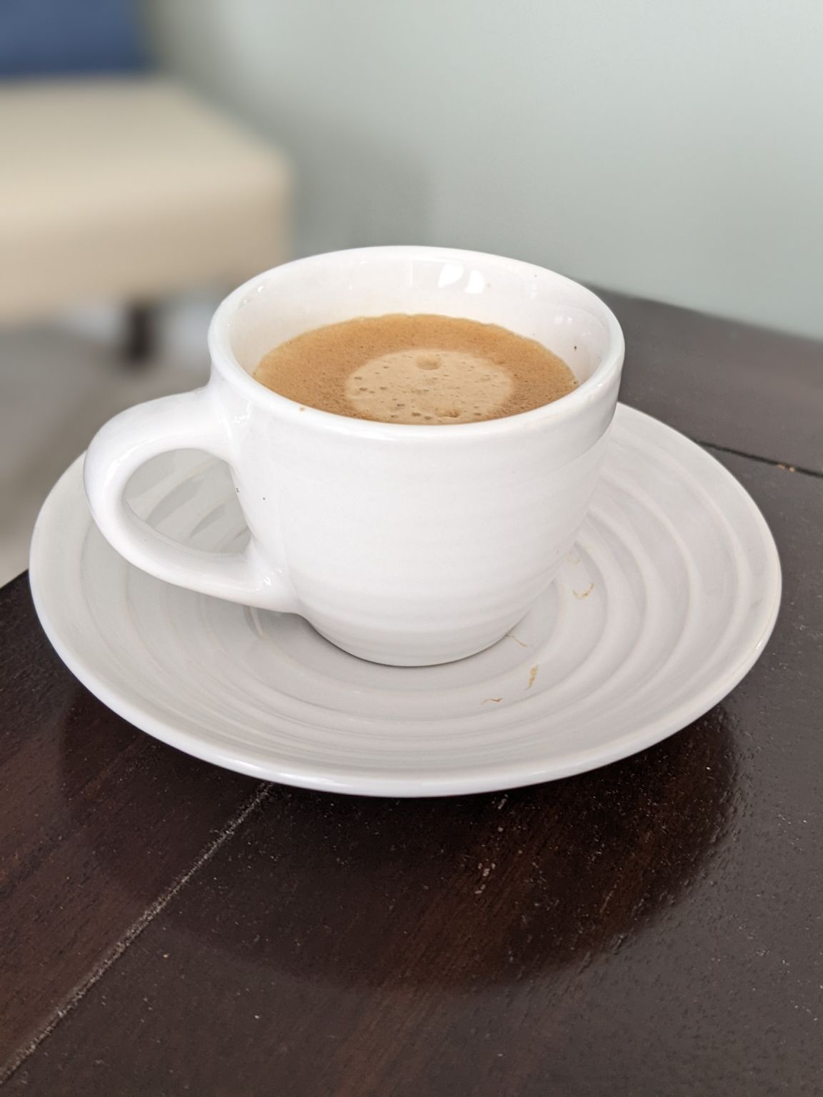 Enjoying a single espresso before the next meeting on a warm and sunny Wednesday afternoon 