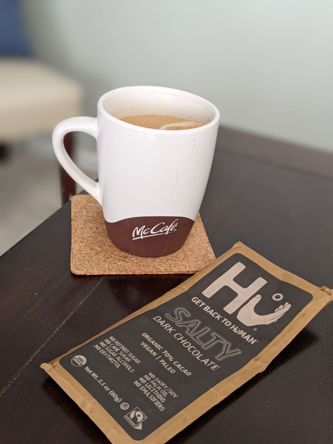 Having some coffee and chocolate before the last meeting on a sunny Friday afternoon