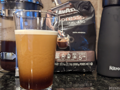 Wow this is really good as a nitro cold brew.  I wanted something to drink the next day so it only spent 16 hours in the French press and 1 hour in nitro.  I mixed the remaining in the French press and will put more in nitro later today 