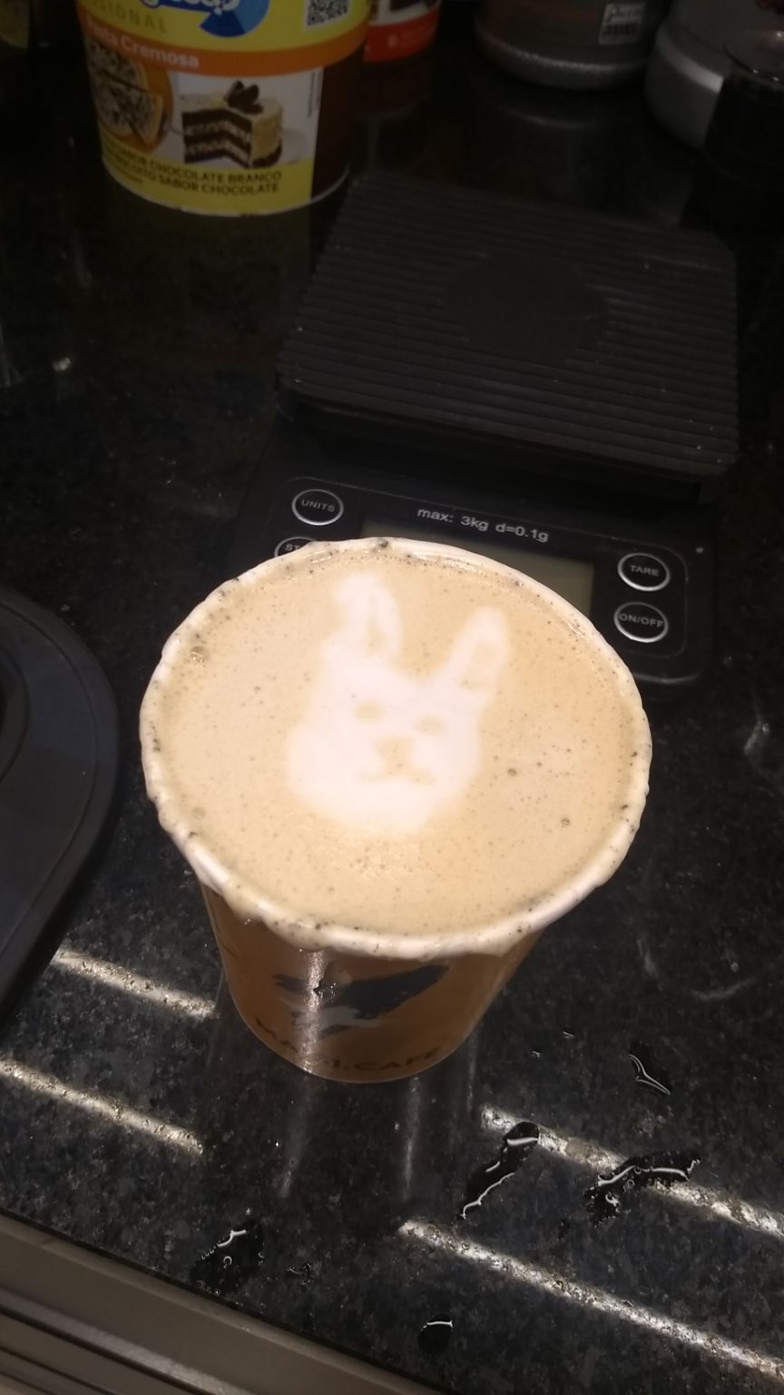 Recentemente trabalhei no período de experiência da mais1 café.
Foi um intensivão para aprender gramonometria, receitas, como usar o maquinário e etc...
De brinde, aprendi até um básico de latte art.