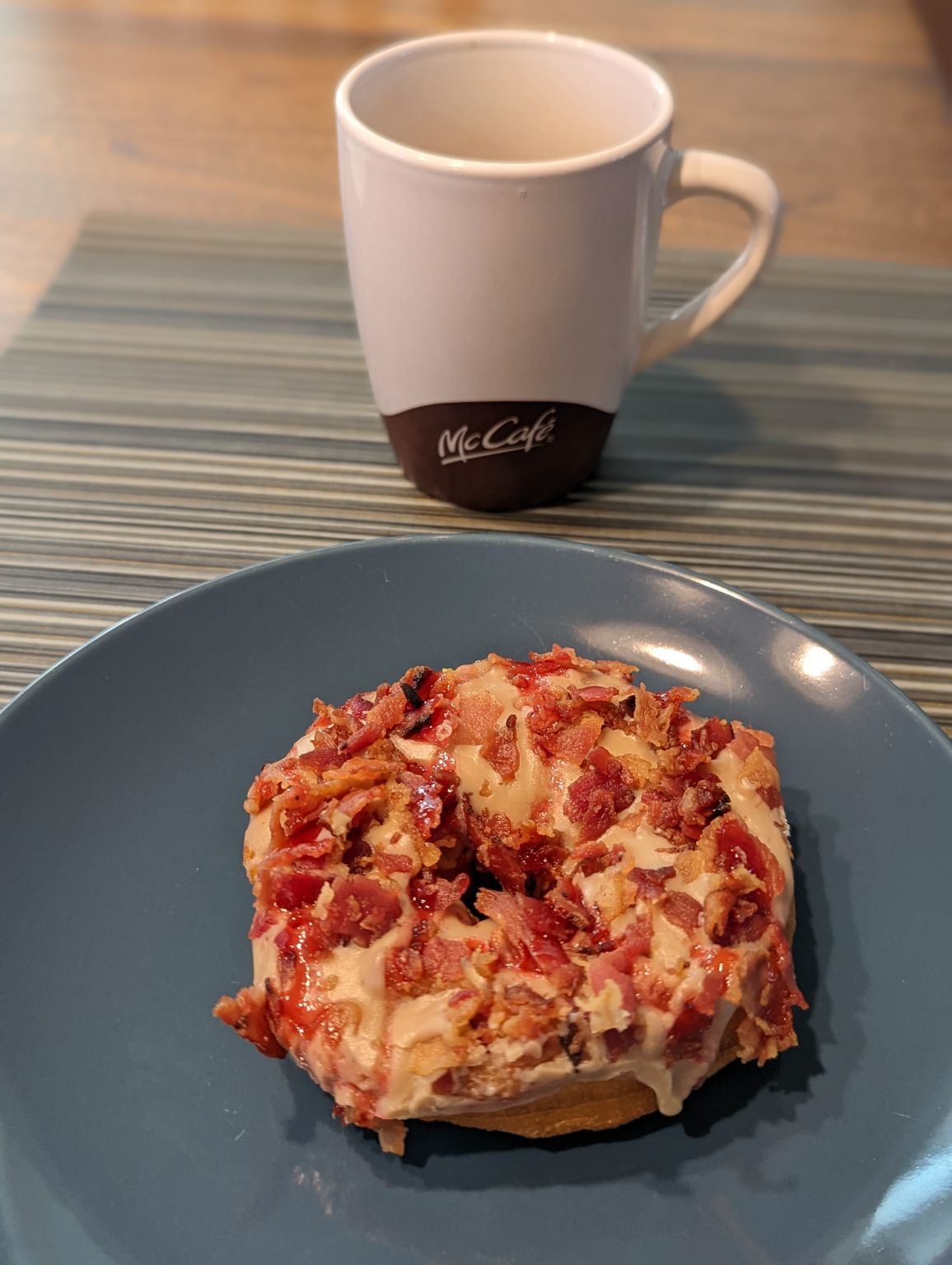 My favorite mug with my favorite Duck Donut (maple bacon glazed donut with raspberry drizzle)